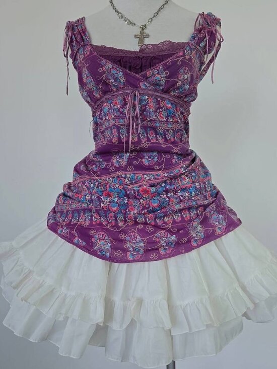 Tops - Y2K Purple Floral Babydoll Cami Top